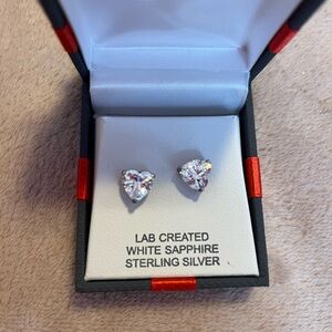 White Sapphire Sterling Silver Heart Earrings